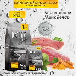 Корм De`Lux Dog Беззерновой полувлажный корм. Утка. для собак Акари Киар
